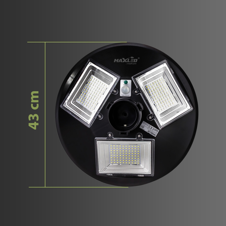 Farola solar LED regulable con sensor LED/15W/6V 11000 mAh 6500K IP65 negra + control remoto