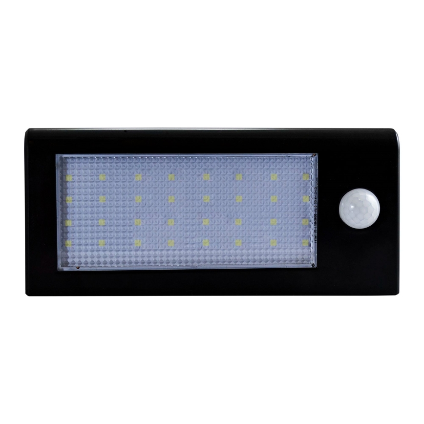 Lámpara de pared solar LED con sensor LED/5,5W/3,7V 2000 mAh IP44 negra