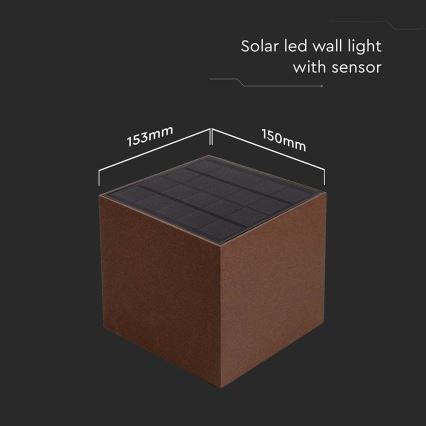 Lámpara solar de pared LED con sensor LED/9W/3,7V 3000/4000/5000K 2600 mAh IP65 marrón