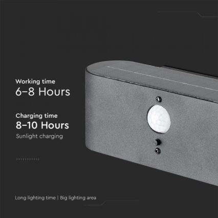Lámpara solar LED de pared para exterior con sensor LED/2,5W/3,7V 3000K IP54 2000 mAh