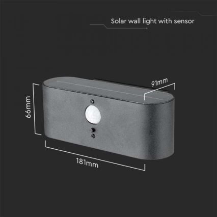 Lámpara solar LED de pared para exterior con sensor LED/2,5W/3,7V 3000K IP54 2000 mAh