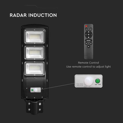 Lámpara solar LED regulable para exterior con sensor de movimiento y crepúsculo LED/12W/3,2V 6000K IP65 10000 mAh negra + mando a distancia