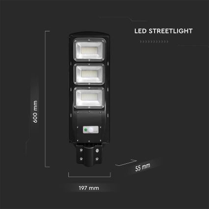Lámpara solar LED regulable para exterior con sensor de movimiento y crepúsculo LED/12W/3,2V 6000K IP65 10000 mAh negra + mando a distancia