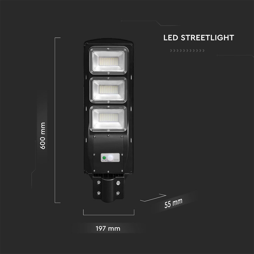 Lámpara solar LED regulable para exterior con sensor de movimiento y crepúsculo LED/12W/3,2V 6000K IP65 10000 mAh negra + mando a distancia