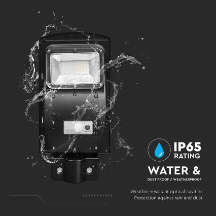 Lámpara solar LED regulable para exteriores con sensor de movimiento y crepúsculo LED/6W/3,2V 6000K IP65 5000 mAh negra + mando a distancia