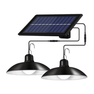 Lámpara solar LED regulable, colgante con cable y sensor 2xLED/1,8W/3,7V IP44 6500K 2400 mAh + mando a distancia