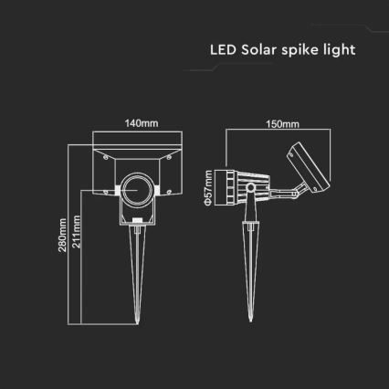 Lámpara solar LED SPIKE LED/2W/5,5V IP65 3000K 1200 mAh