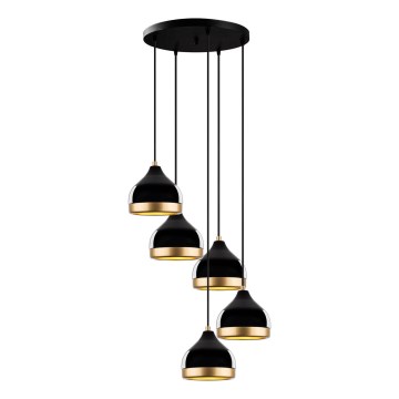 Lámpara suspendida por cable YILDO 5xE27/40W/230V negra/dorada