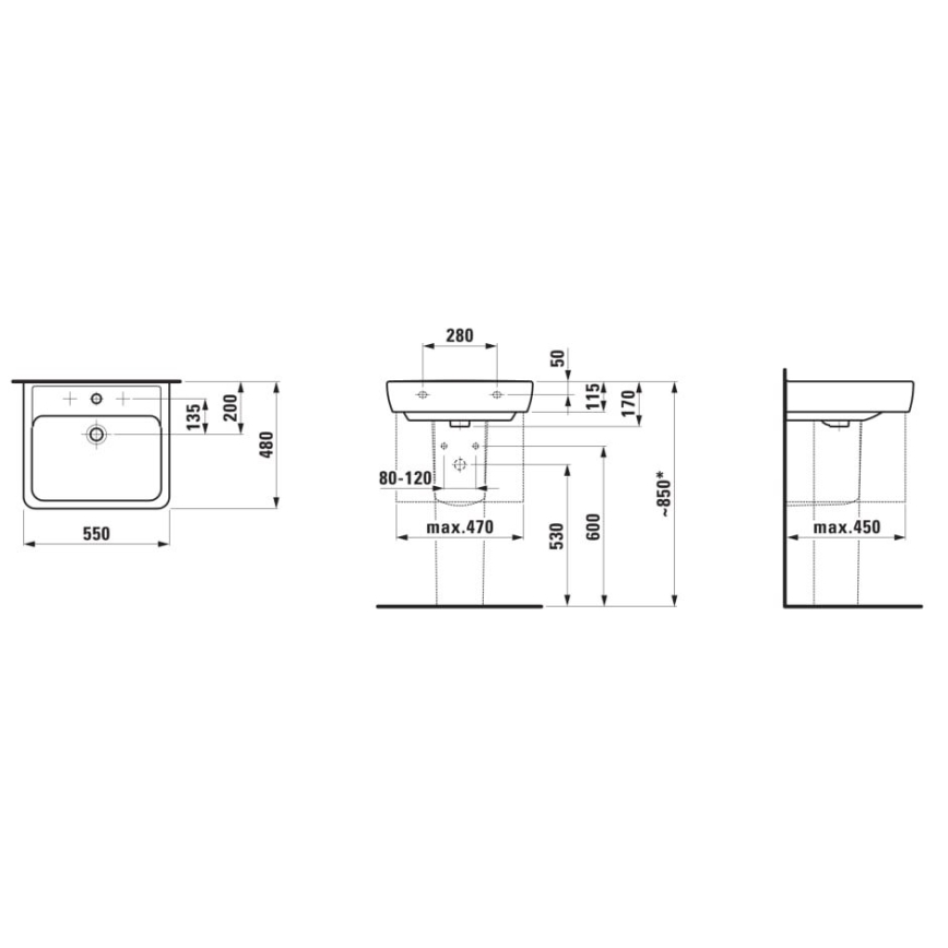 LAUFEN H8189510001041 - Lavabo para encimera/colgante PRO 55x48 cm cerámica/blanco