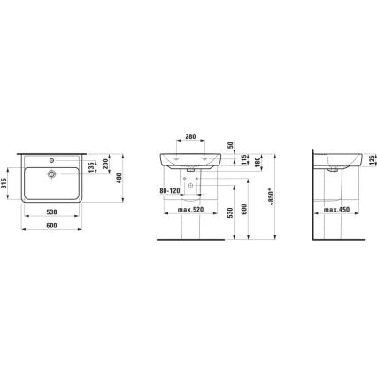 LAUFEN H8189520001041 - Lavabo para encimera/colgante PRO 60x48 cm cerámica/blanco