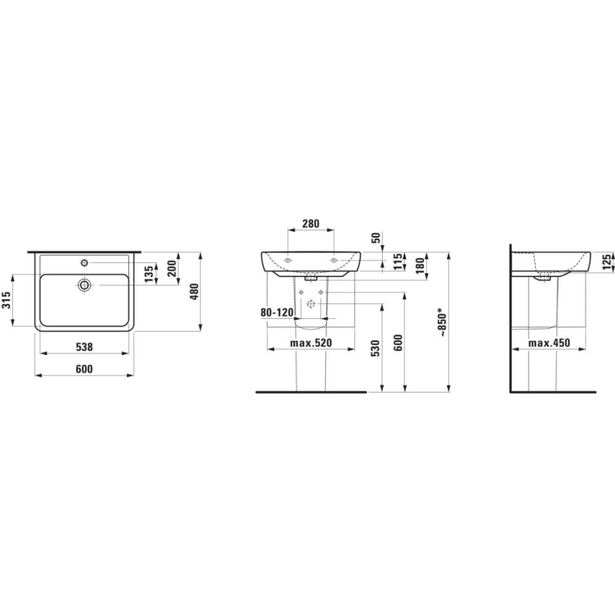 LAUFEN H8189520001041 - Lavabo para encimera/colgante PRO 60x48 cm cerámica/blanco