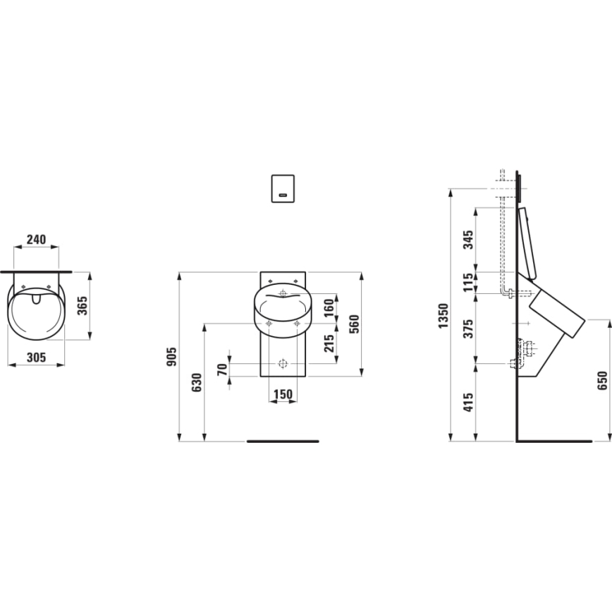 LAUFEN H8402810200001 - Urinario con orificios para tapa VAL, alimentación posterior, desagüe posterior, cerámica/negro brillante