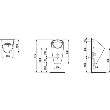 LAUFEN H8410610000001 - Urinario CAPRINO con entrada de agua interna, desagüe trasero, cerámica/blanco