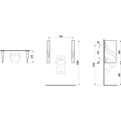 LAUFEN H8472800200001 - Separador para urinarios VAL, 69 x 37 cm, cerámica con acabado negro brillante