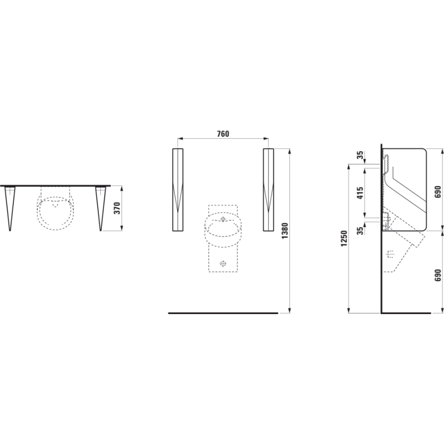 LAUFEN H8472807160001 - Mampara divisoria para urinario VAL 69x37 cm cerámica/negro mate