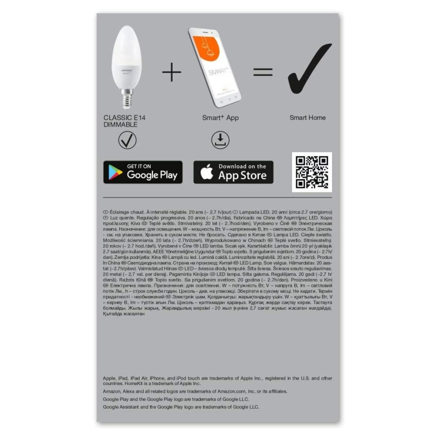 LED Bombilla regulable SMART+ E14/5W/230V 2700K Wi-Fi - Ledvance