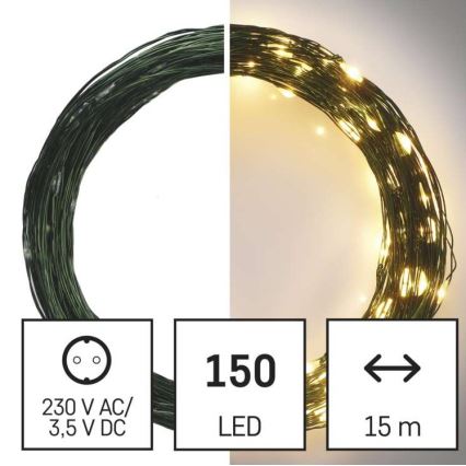 LED Cadena de luces navideñas para exterior 150xLED/20m IP44 blanco cálido