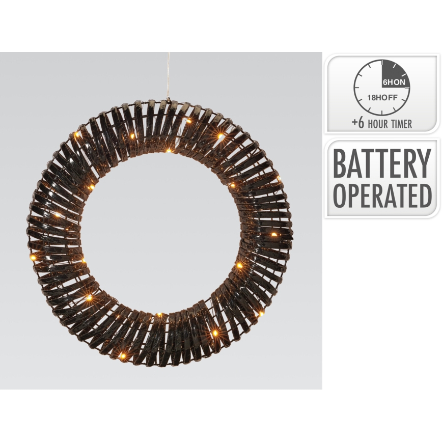 LED Corona navideña 30xLED/3xAA Ø 40 cm blanco cálido corona/negra