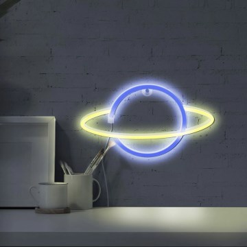 LED Decoración de pared de neón PLANET LED/3W/3xAA USB azul/amarillo