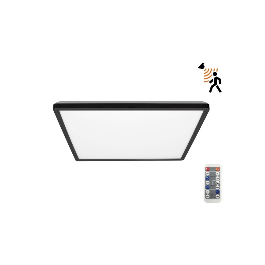 Lámpara LED para baño con sensor de movimiento y crepúsculo NIVERA LED/24W/230V IP54 3000/4000/6000K 30x30 cm negra + mando a distancia