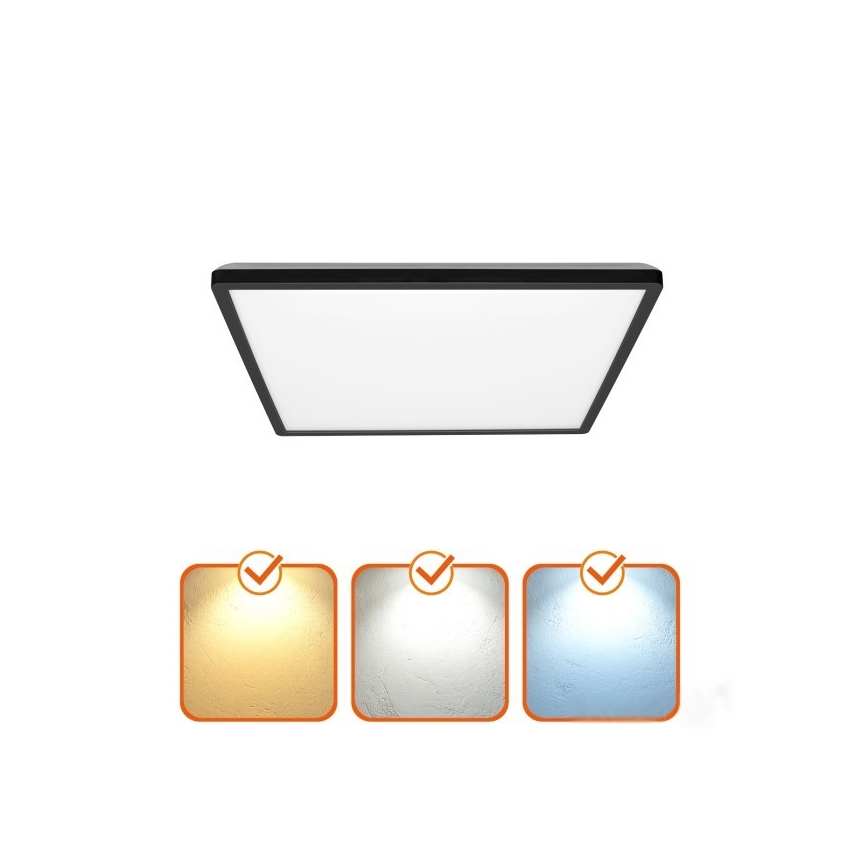 Lámpara LED para baño con sensor de movimiento y crepúsculo NIVERA LED/24W/230V IP54 3000/4000/6000K 30x30 cm negra + mando a distancia