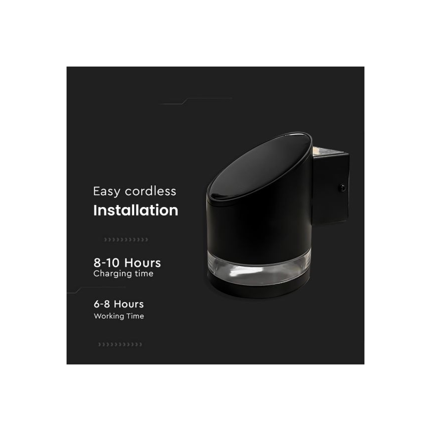 LED Luz solar de pared para exterior LED/1W/3,7V 3000K IP54 1200 mAh negro