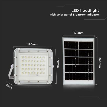 Proyector solar LED regulable para exteriores LED/10W/3,2V IP65 6400K 6000 mAh blanco + mando a distancia