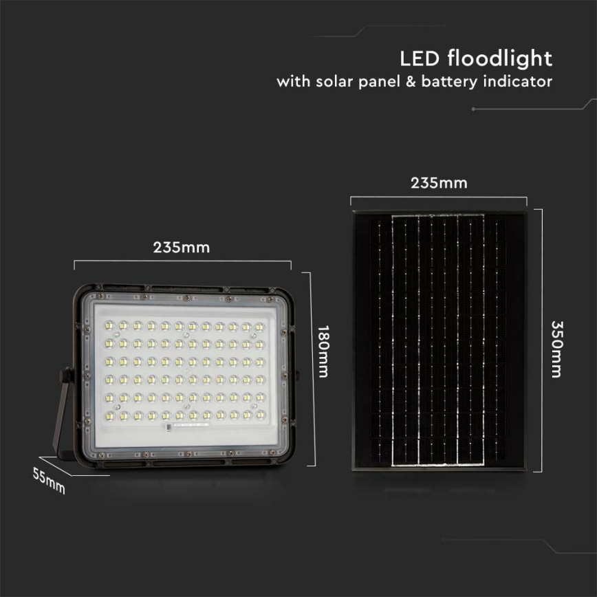 Proyector solar LED regulable para exteriores LED/15W/3,2V IP65 4000K 12000 mAh negro + mando a distancia