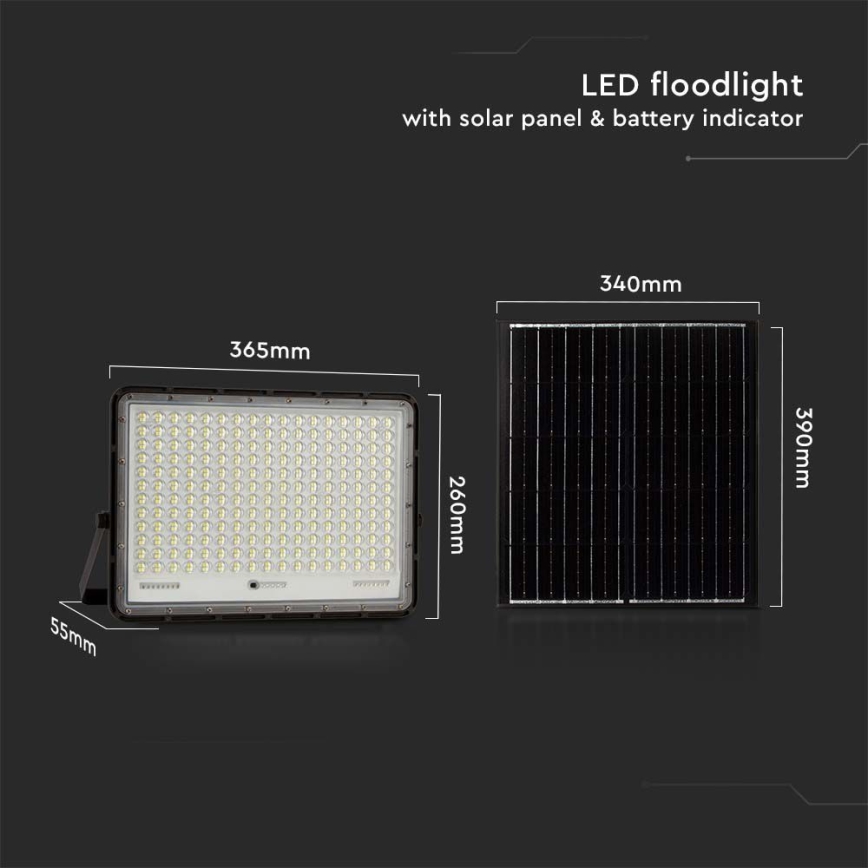 LED Proyector solar de exterior LED/30W/3,2V 4000K negro IP65 + control remoto