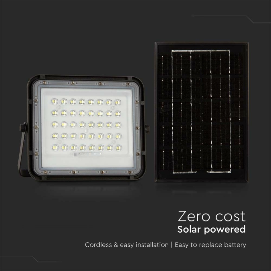 Proyector solar LED regulable de exterior LED/6W/3,2V IP65 4000K 5000 mAh negro + mando a distancia