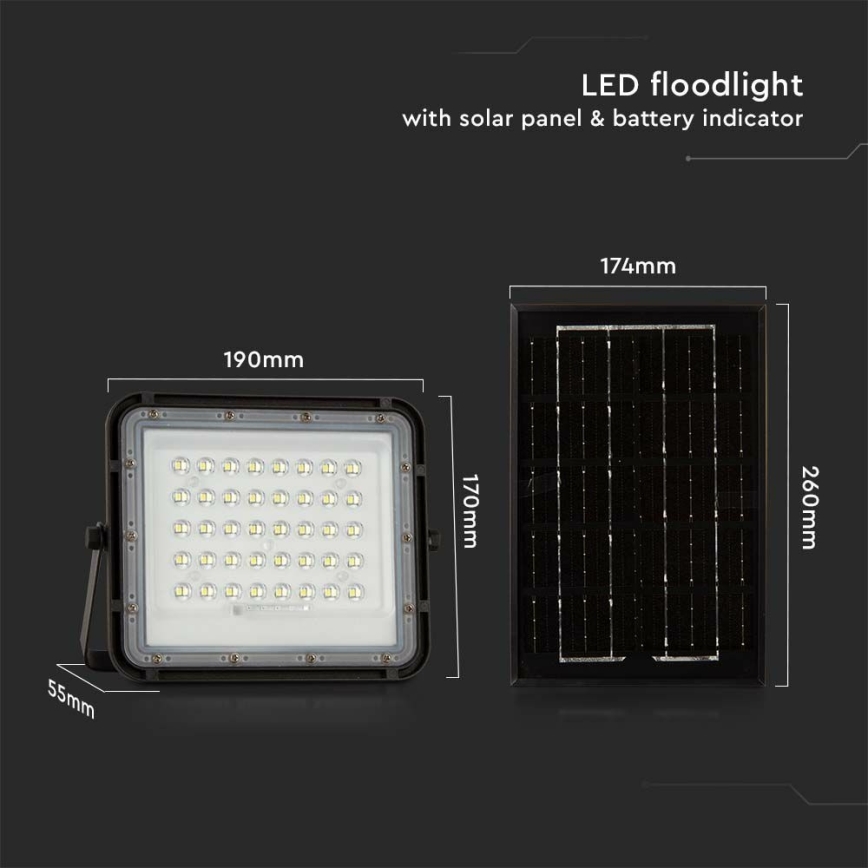 Proyector solar LED regulable de exterior LED/6W/3,2V IP65 4000K 5000 mAh negro + mando a distancia