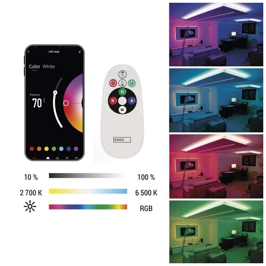 LED RGB+CCT Tira regulable GOSMART LED/21W/230V 5 m 2700-6500K IP44 Wi-Fi + control remoto