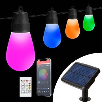 LED RGBIC Regulable guirnalda solar 15xLED/1,3W/3,7/5V 2200 mAh 8 m IP65 negra + mando a distancia