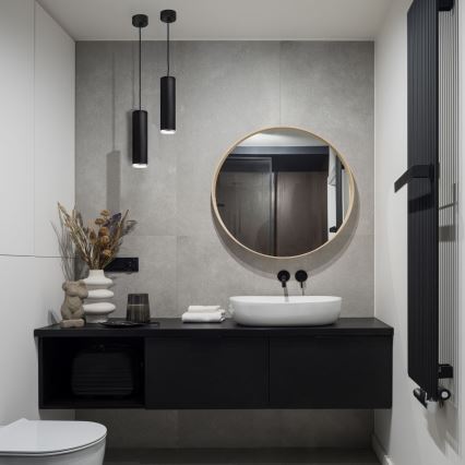 Lámpara colgante de baño LED RGBW regulable TURYN con cable 1xGU10/4,8W/230V 3000K IP44 negra + mando a distancia
