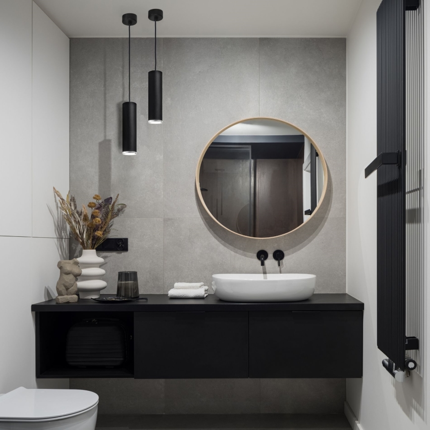 Lámpara colgante de baño LED RGBW regulable TURYN con cable 1xGU10/4,8W/230V 3000K IP44 negra + mando a distancia