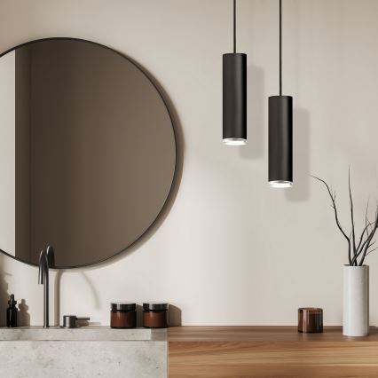 Lámpara colgante de baño LED RGBW regulable TURYN con cable 1xGU10/4,8W/230V 3000K IP44 negra + mando a distancia