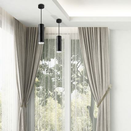 Lámpara colgante de baño LED RGBW regulable TURYN con cable 1xGU10/4,8W/230V 3000K IP44 negra + mando a distancia