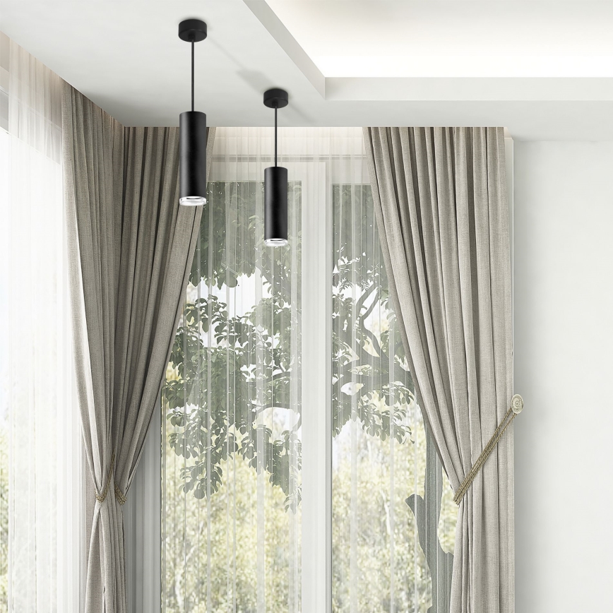 Lámpara colgante de baño LED RGBW regulable TURYN con cable 1xGU10/4,8W/230V 3000K IP44 negra + mando a distancia