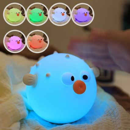 LED RGBW Lámpara táctil infantil regulable HELI LED/1W/5V USB 1200 mAh pez azul