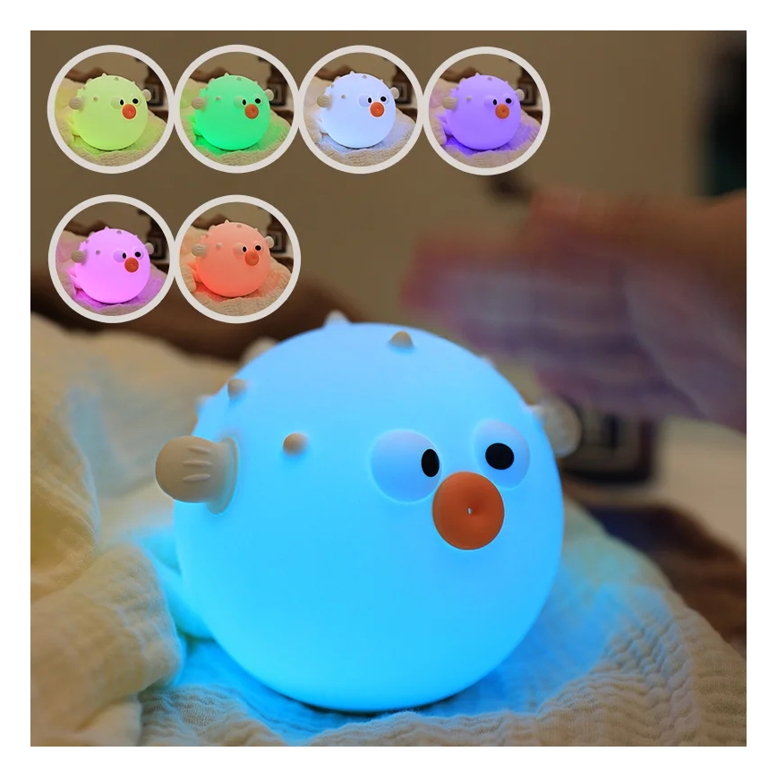 LED RGBW Lámpara táctil infantil regulable HELI LED/1W/5V USB 1200 mAh pez azul