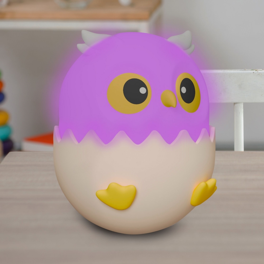 LED RGBW Lámpara táctil infantil regulable LED/1W/5V USB 1200 mAh búho azul