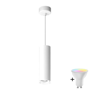 LED RGBW regulable lámpara colgante para baño con cable TURYN 1xGU10/4,8W/230V 3000K IP44 blanco + mando a distancia