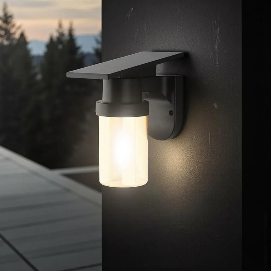 Lámpara solar de pared LED/3,7V 2700/3200/5000K IP54 1800 mAh negro/beige ahumado + mando a distancia