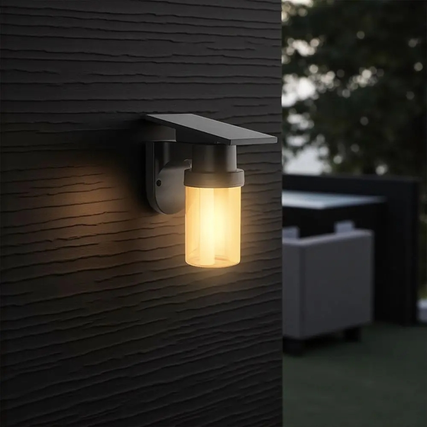Lámpara solar de pared LED/3,7V 2700/3200/5000K IP54 1800 mAh negro/beige ahumado + mando a distancia