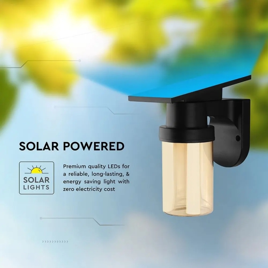 Lámpara solar de pared LED/3,7V 2700/3200/5000K IP54 1800 mAh negro/beige ahumado + mando a distancia