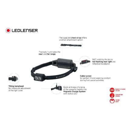 Ledlenser NEO5R - linterna frontal recargable LED regulable/1800 mAh IP54 600 lm 35 h negra/blanca