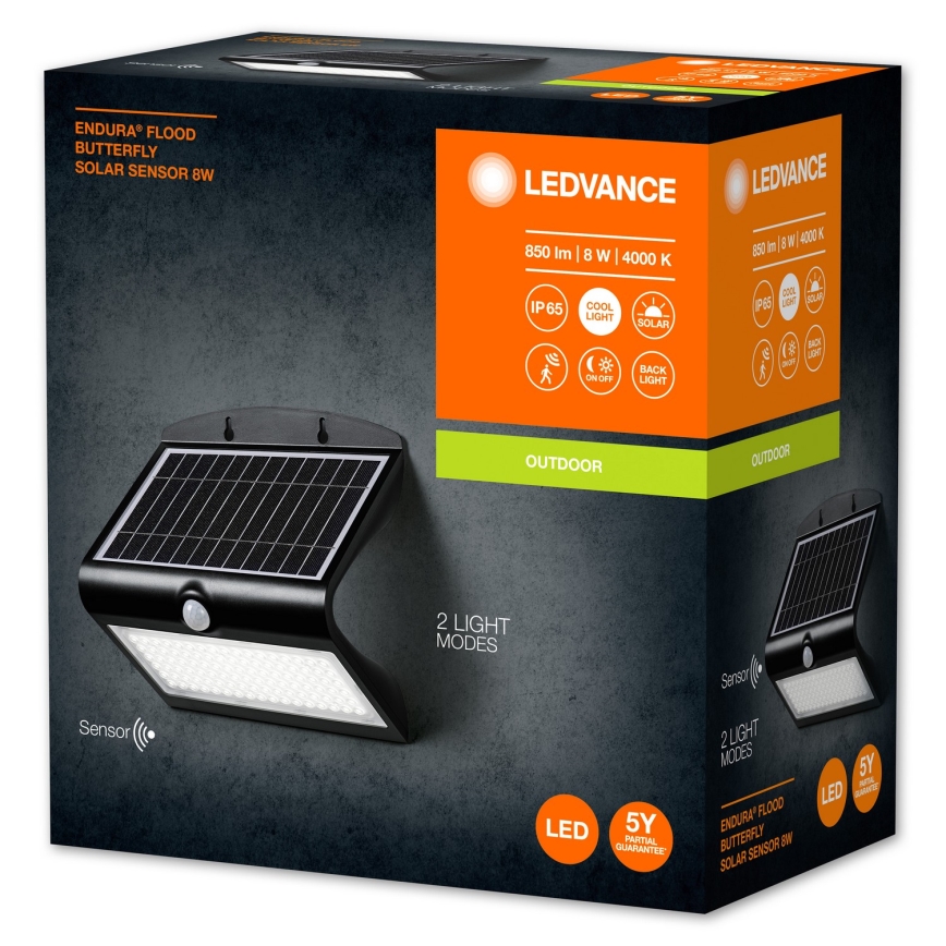 Ledvance - LED Luz solar de pared con sensor de movimiento y crepuscular MARIPOSA LED/8W/3,7V 2000 mAh IP65