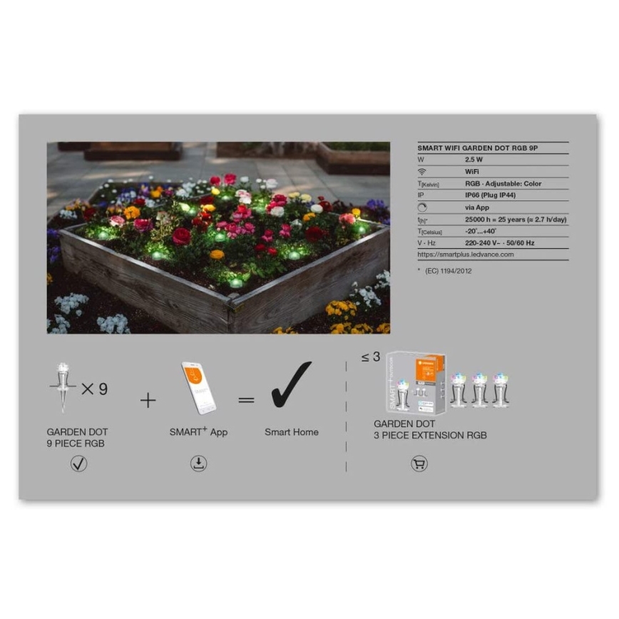 Ledvance - Kit de extensión exterior LED RGB SMART+ DOT 9xLED/2,5W/230V IP65 Wi-Fi