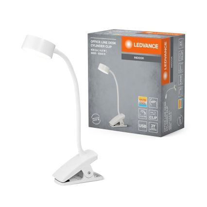 Ledvance - Lámpara de mesa LED táctil regulable con clip CYLINDER LED/4,8W/5V 3000-6500K blanca