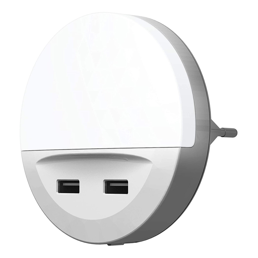 Ledvance - Lámpara nocturna LED en la toma con sensor LUNETTA 2xUSB LED/13W/230V